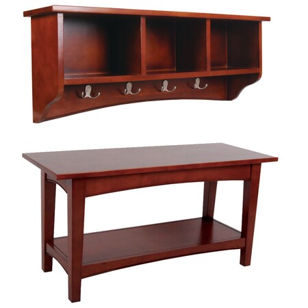 Alaterre Furniture Shaker Cottage Storage Coat Hook with Bench Set, Cherry ASCA030460